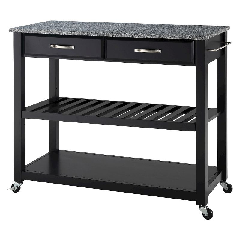 Solid Granite Top Kitchen Cart/Island with Optional Stool Storage - Black - Crosley: Wheeled with Storage Shelves