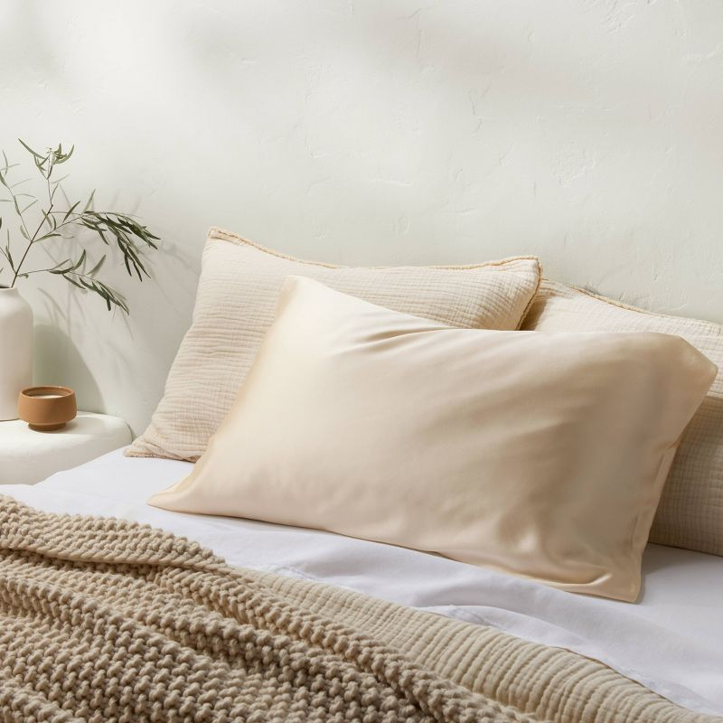Standard Solid Silk Pillowcase Cream - Casaluna™: Hand Wash, Satin Construction, OEKO-TEX Certified