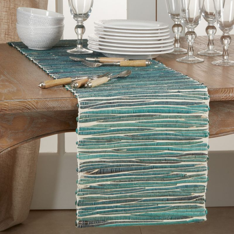 Saro Lifestyle Dinner Table Runner With Water Hyacinth Design, Turquoise, 14" x 54"