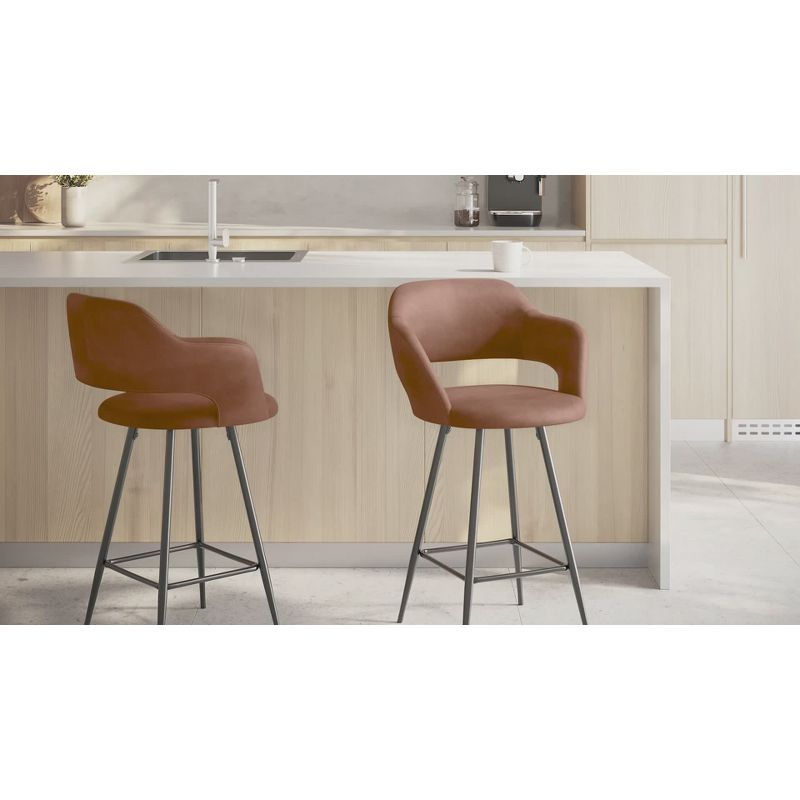 LumiSource Set of 2 Margarite Barstools Black Metal/Gray Faux Leather