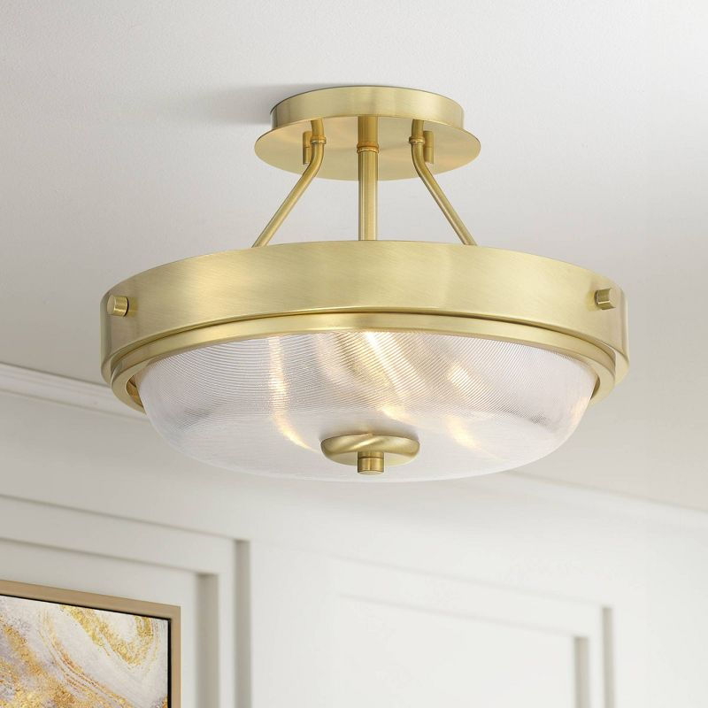 Regency Hill Carmine 13" Modern Semi Flush-Mount Ceiling Light Fixture Kitchen Foyer Hallway Round Brass Finish Glass Bedroom Bathroom Entryway