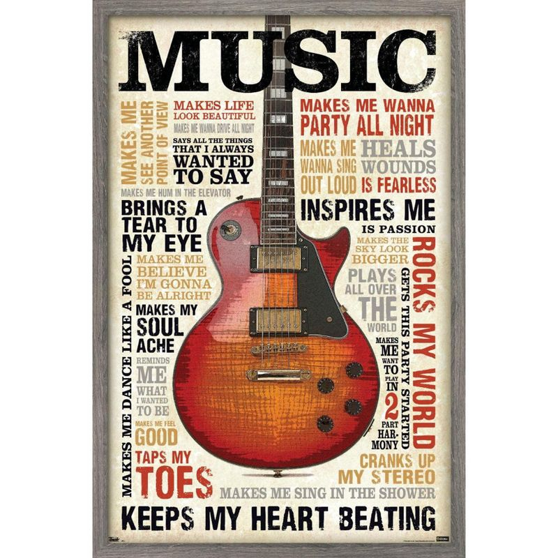 Trends International Music Inspires Me Framed Wall Poster Prints Barnwood Framed Version 14.725" x 22.375"