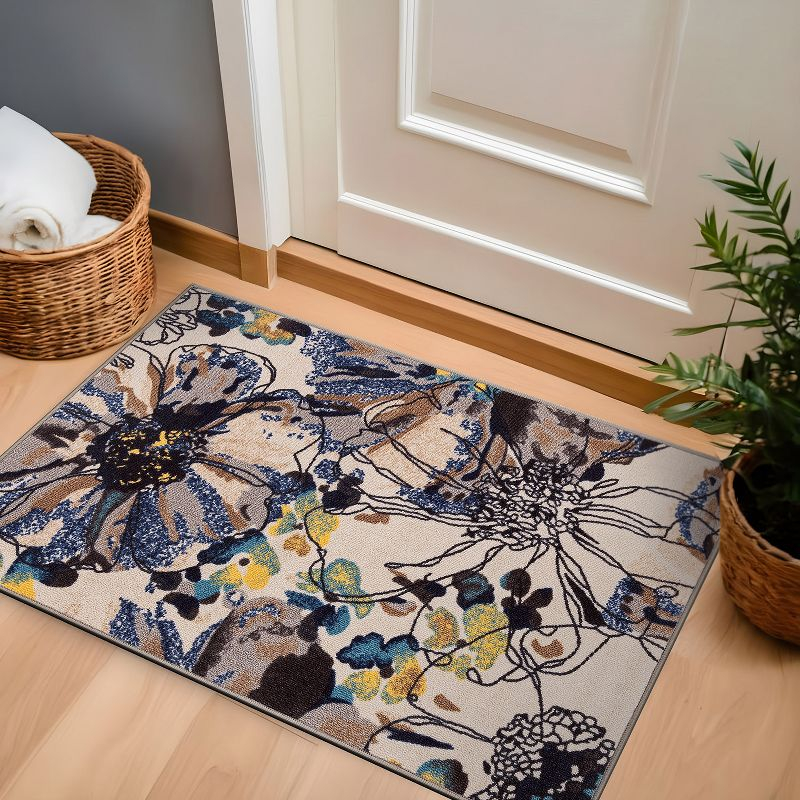 World Rug Gallery Modern Bright Flowers Non-Slip Area Rug - Cream 2'7"x4':  Low Pile,  Floral,  Stain-Resistant,  Indoor Use