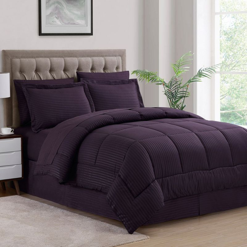 Sweet Home Collection Dobby Stripe Embossed Bed In a Bag Comforter Set