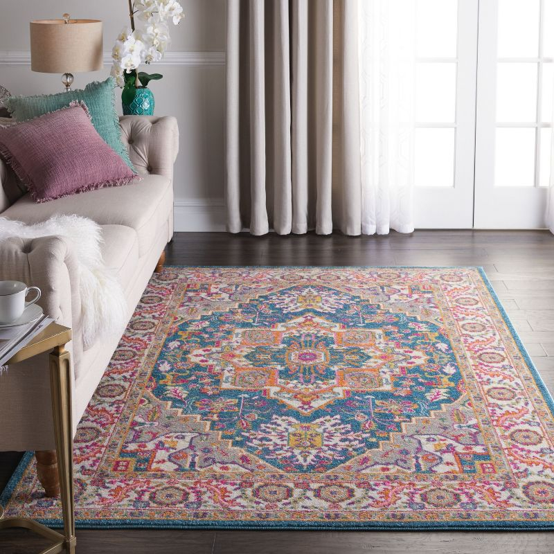 Nourison Passion Colorful Center Medallion Area Rug Teal Multicolor 5'3" x 7'3"