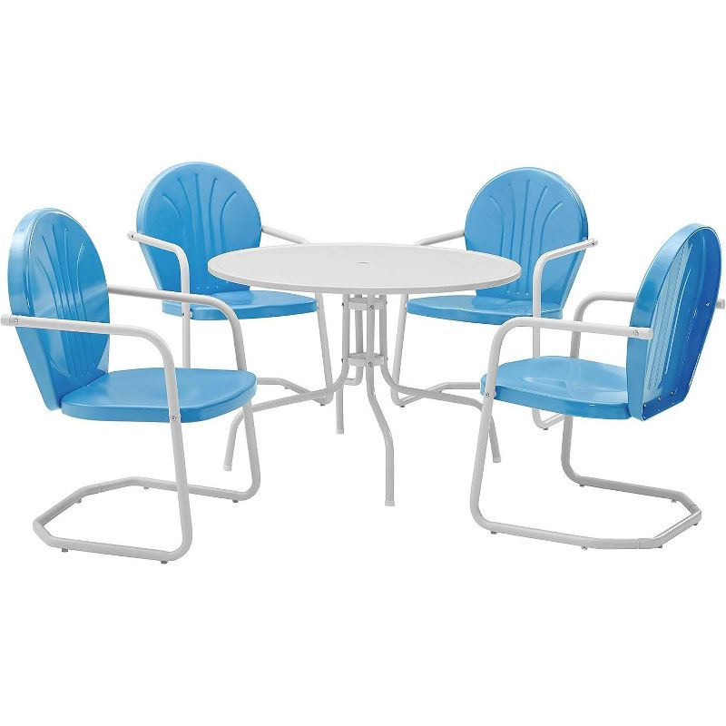 Griffith 5pc Outdoor Dining Set - Sky Blue - Crosley: Steel Frame, UV-Resistant, 4 Arm Chairs & Table