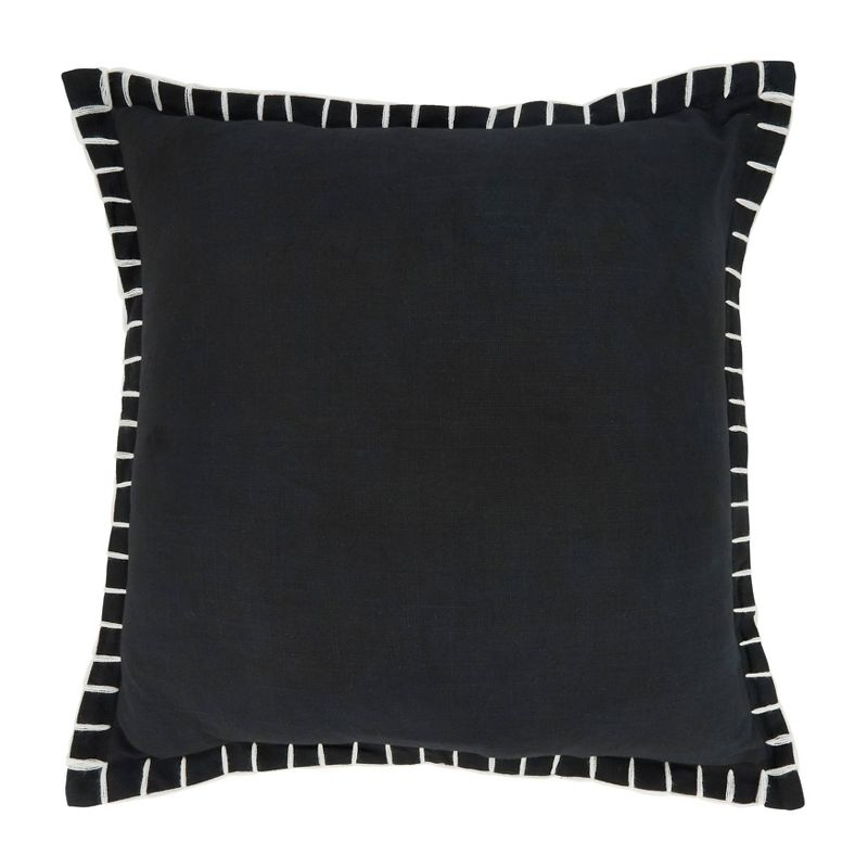 20"x20" Oversize Minimalist Chic Chunky Whip Stitch Poly Filled Square Throw Pillow Black - Saro Lifestyle: Indoor, Cotton, Zipper Closure