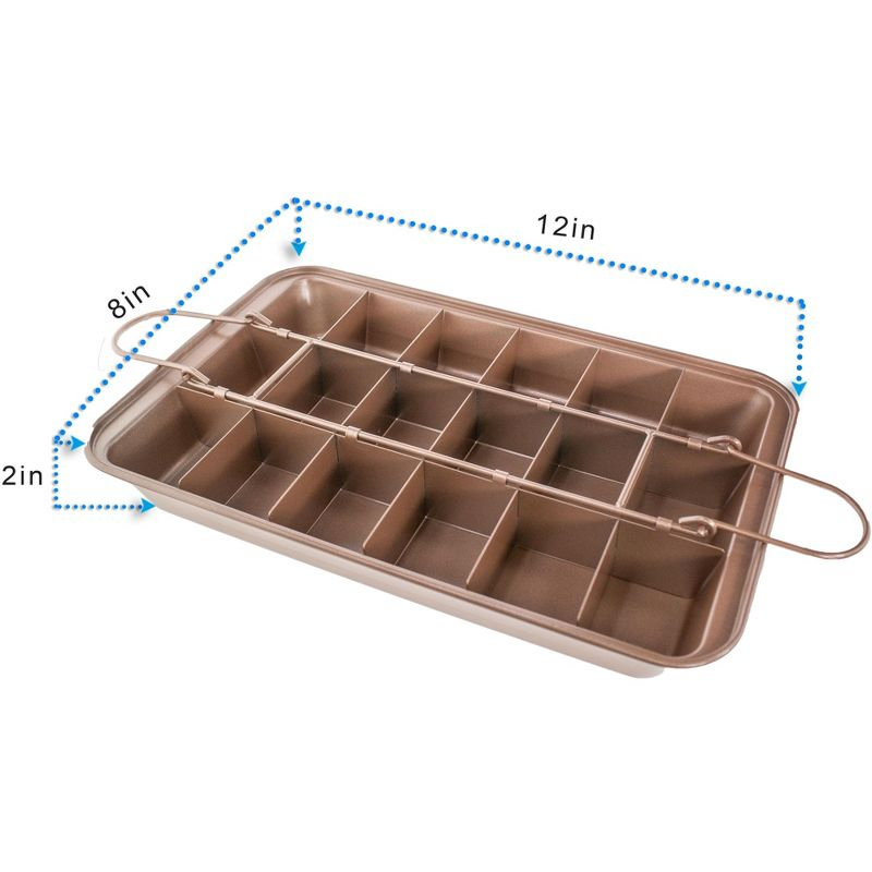 5 Star Super Deals Brownie Nonstick Pan with Dividers -Nonstick Copper Baking Tray 18 Precut Brownies - 12x8 Inch with Handles