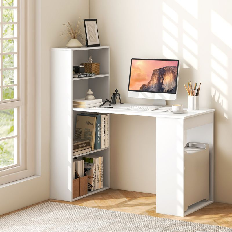 Costway Computer Desk Writing  Workstation Office w/6-Tier Storage Shelves White