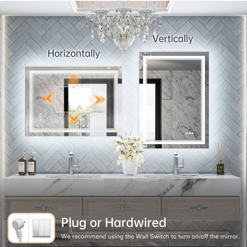 Keonjinn LED Bathroom Vanity Mirror, Front Light & Backlit, 3 Color Temperatures, Anti Fog, Double Lights Strips, 24"x32"