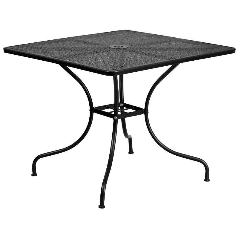 Flash Furniture Oia Commercial Grade 35.5" Square Black Indoor-Outdoor Steel Patio Table with Umbrella Hole