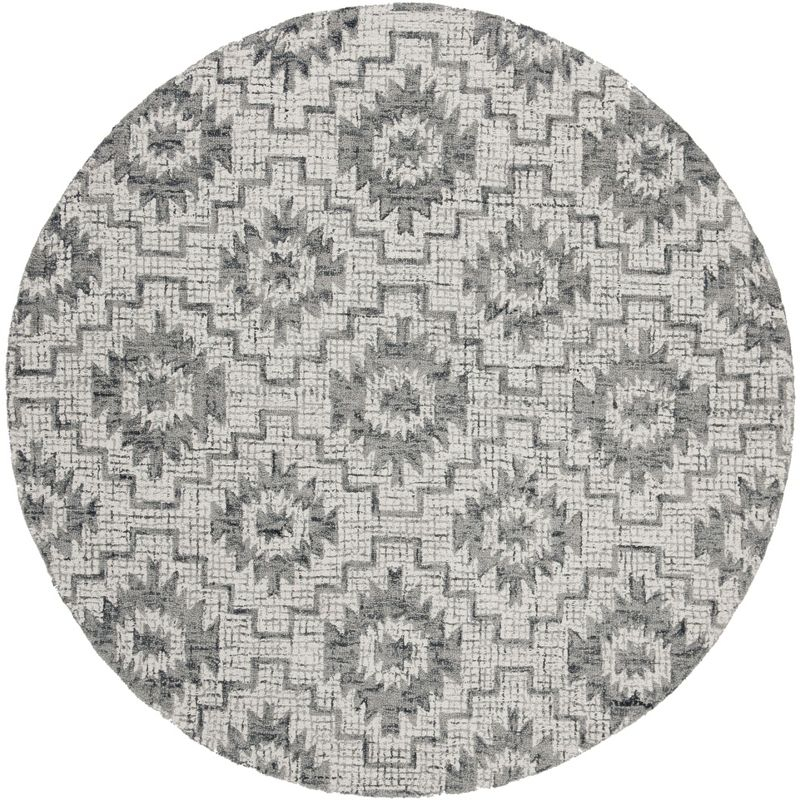 Abstract ABT202 Handmade Indoor Area Rug - Ivory/Dark Grey - 6' Round - Safavieh