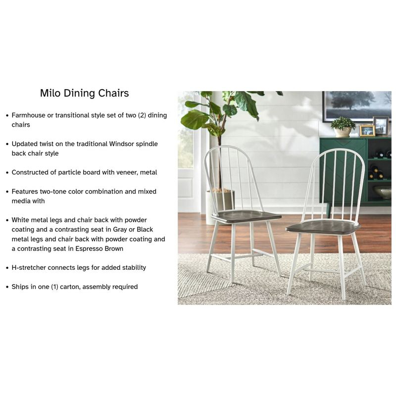 Buylateral Milo Farmhouse Spindle Metal with Wood Seat Windsor Dining Chairs Black/Espresso Brown: Farmhouse Style, Armless