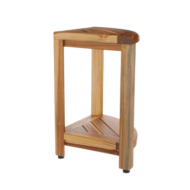 12" SnazzyCorner ED980 Wide Teak Shower Bench with Shelf - EcoDecors