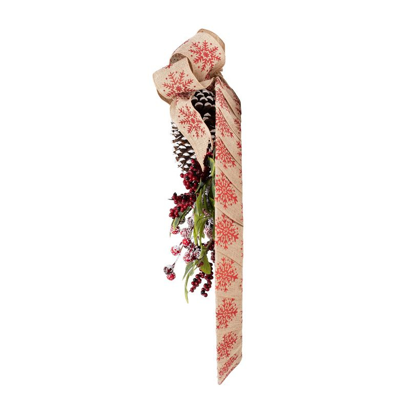 Haute Décor 18in Snowflake Homespun Wreath: Winter Door Bow, Pinecones, Faux Foliage, Indoor/Outdoor Use