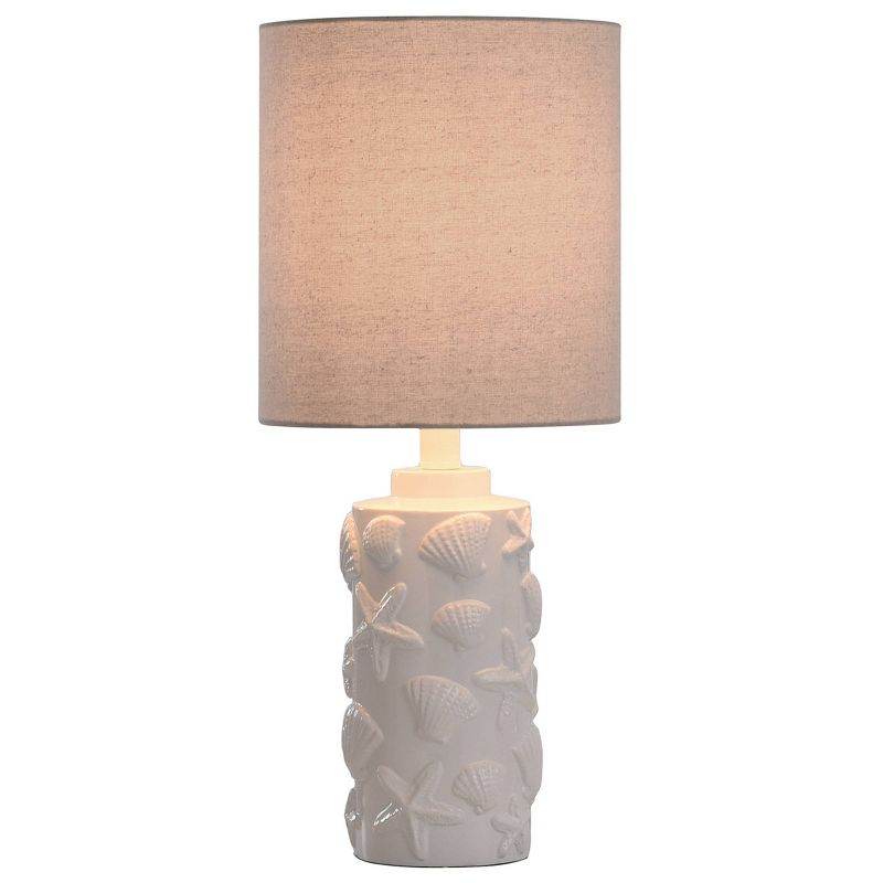 Seashell Motif Table Lamp in White with Hardback Fabric Shade - StyleCraft: Nightstand & Side Table Lighting