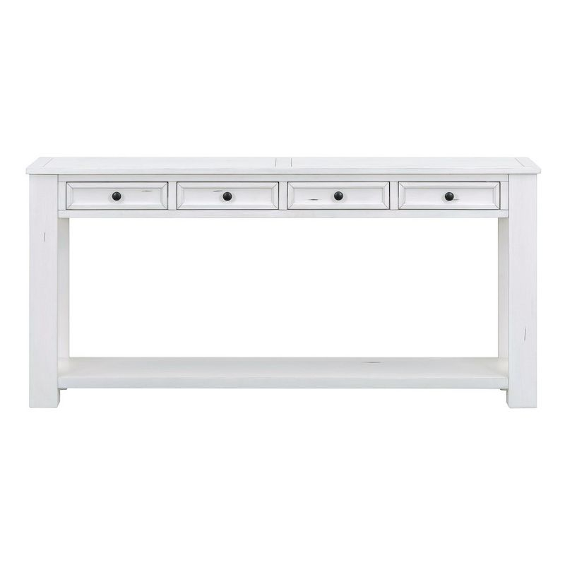 63" Wood Console Table, Foyer Sofa Table with 4 Drawers and Bottom Shelf, Narrow Entertainment Center Entryway Table for Hallway Living Room White