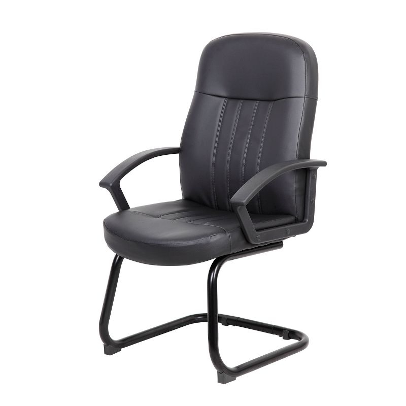 Executive Leather Budget Guest Chair Black - Boss Office Products: Metal Frame, Padded, Fixed Arms, Spot Clean