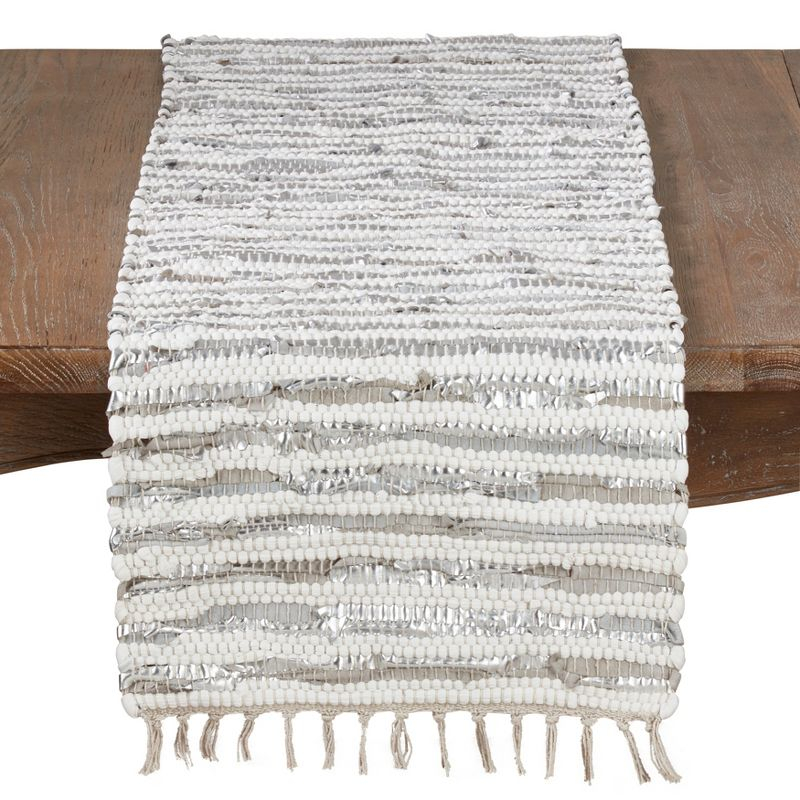 Saro Lifestyle Foil Strip Chindi Runner, Silver, 16" x 72"