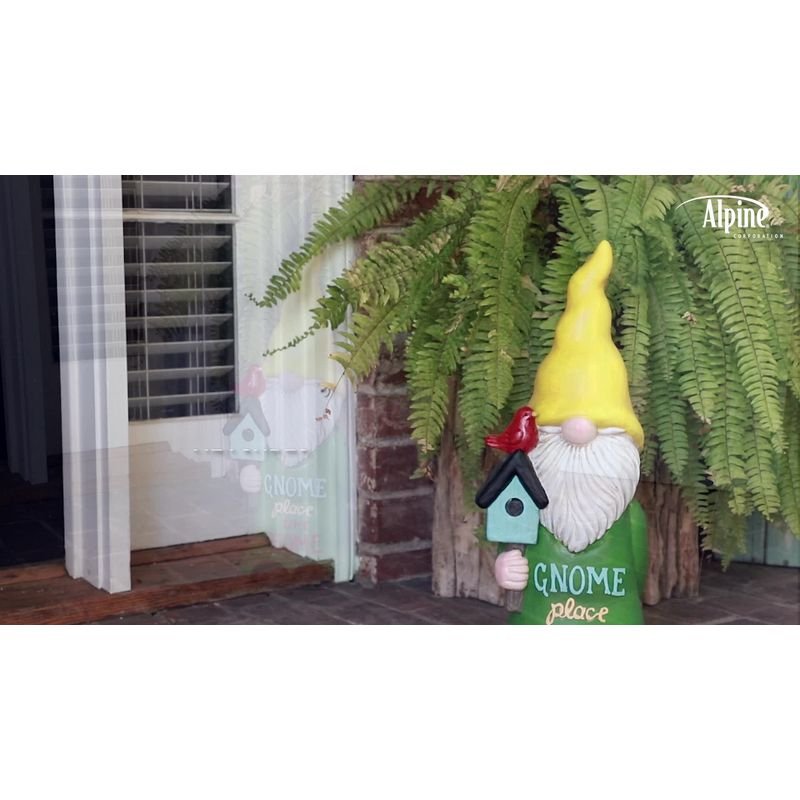 24" Magnesium Oxide "Gnome Place Like Home" Indoor/Outdoor Garden Gnome Statue Green/Yellow - Alpine Corporation