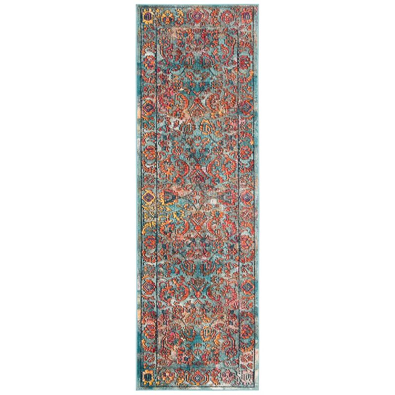 Crystal CRS515 Power Loomed Runner Rug - Light Blue/Orange - 2'2"x9' - Safavieh.