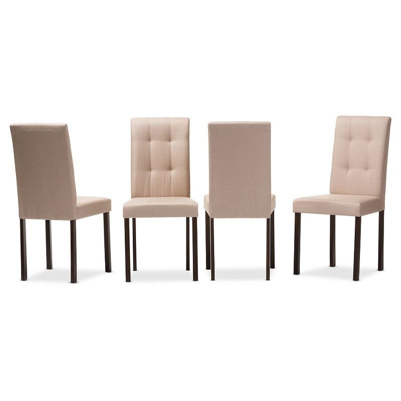 Set of 4 Andrew Beige Fabric Dining Chairs: Rubberwood, Grid-tufted Design - Baxton Studio