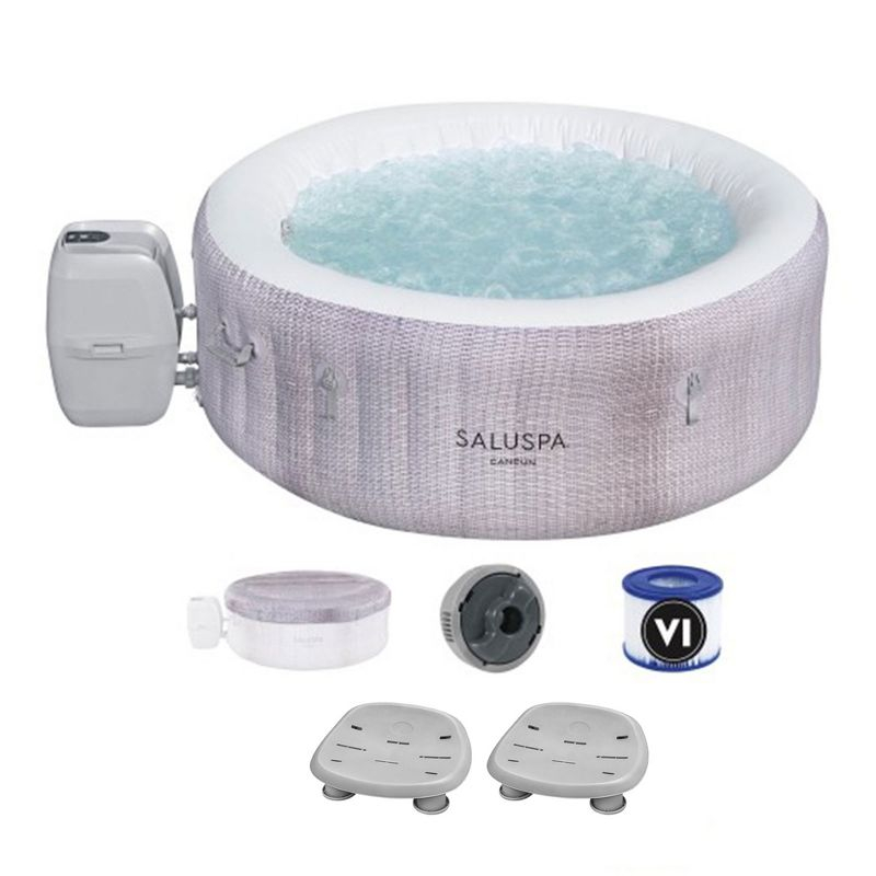 Bestway SaluSpa Cancun AirJet Inflatable Hot Tub with 120 Soothing Jets + Bestway SaluSpa Underwater Non Slip Pool and Spa Seat with Adjustable Legs