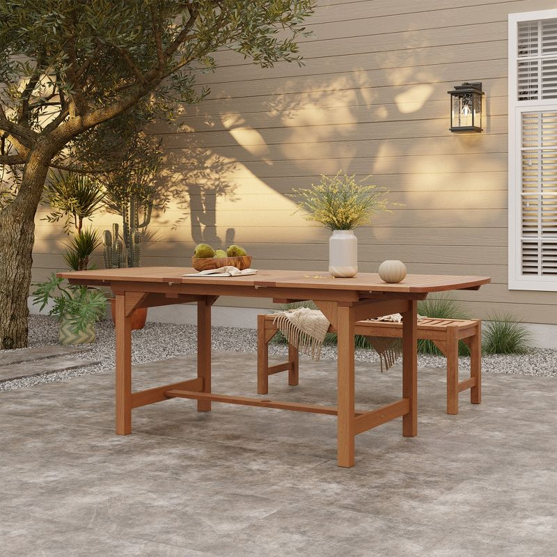 LuxenHome Natural Solid Wood 60"-78" Extending Rounded Rectangle Outdoor Dining Table Brown