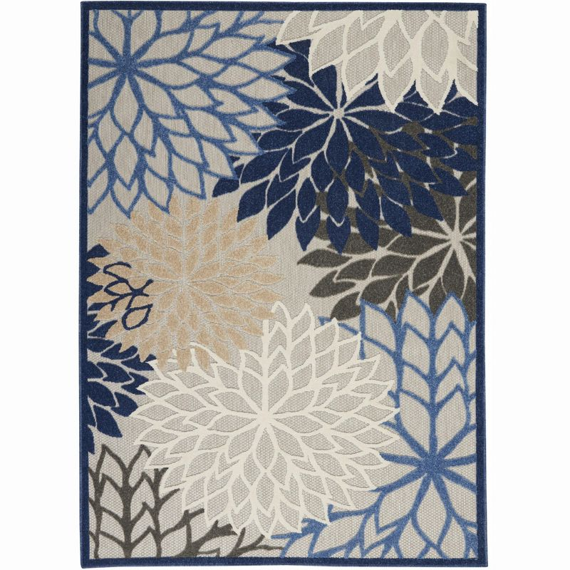 Nourison Aloha Floral 5'3" x 7'5" Blue Multicolor Tropical Indoor/Outdoor Area Rug