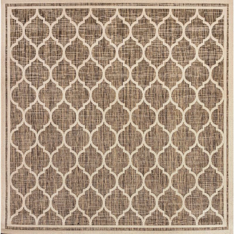 5' Square Trebol Moroccan Trellis Textured Weave Indoor/Outdoor Area Rug, Brown/Beige - JONATHAN Y