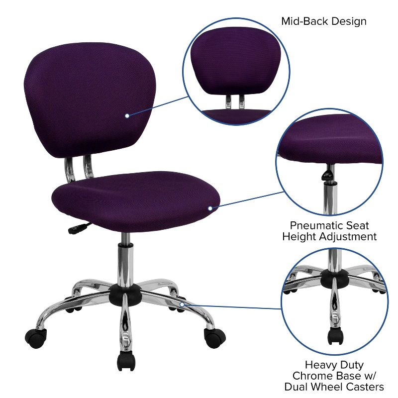 Emma and Oliver Mid-Back Purple Mesh Swivel Task Office Chair with Chrome Base
