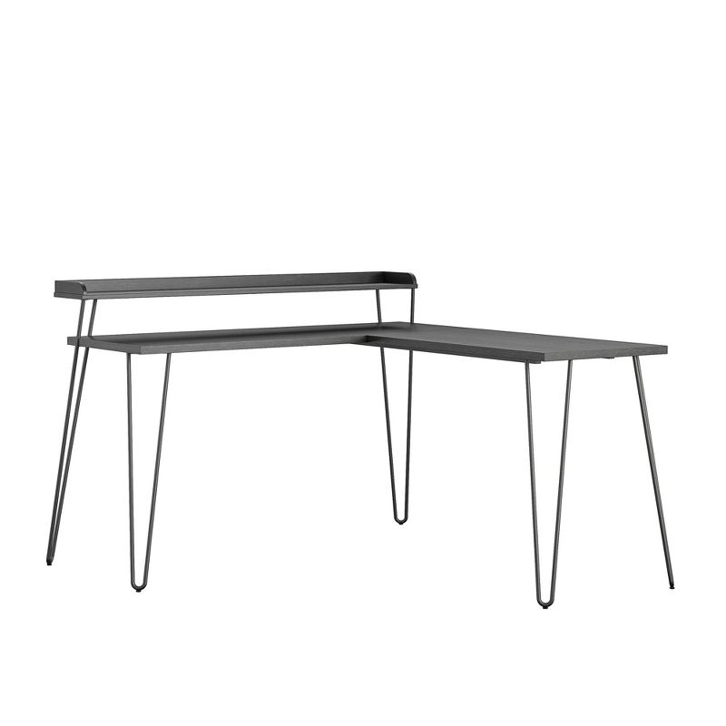 Haven L Desk with Riser, Black Oak