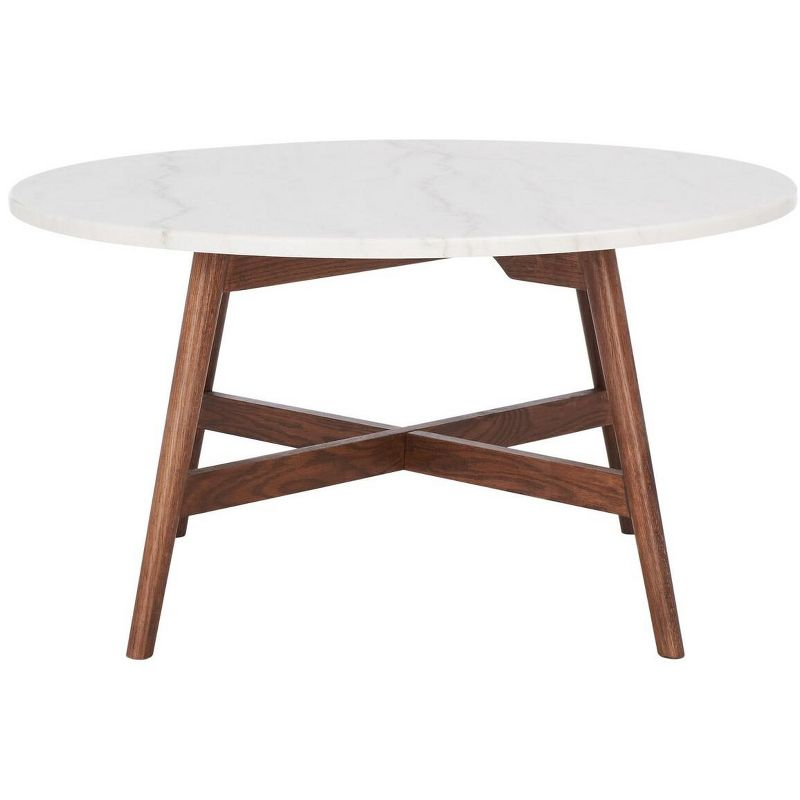Maja Round Marble Coffee Table - Marble/Walnut - Safavieh