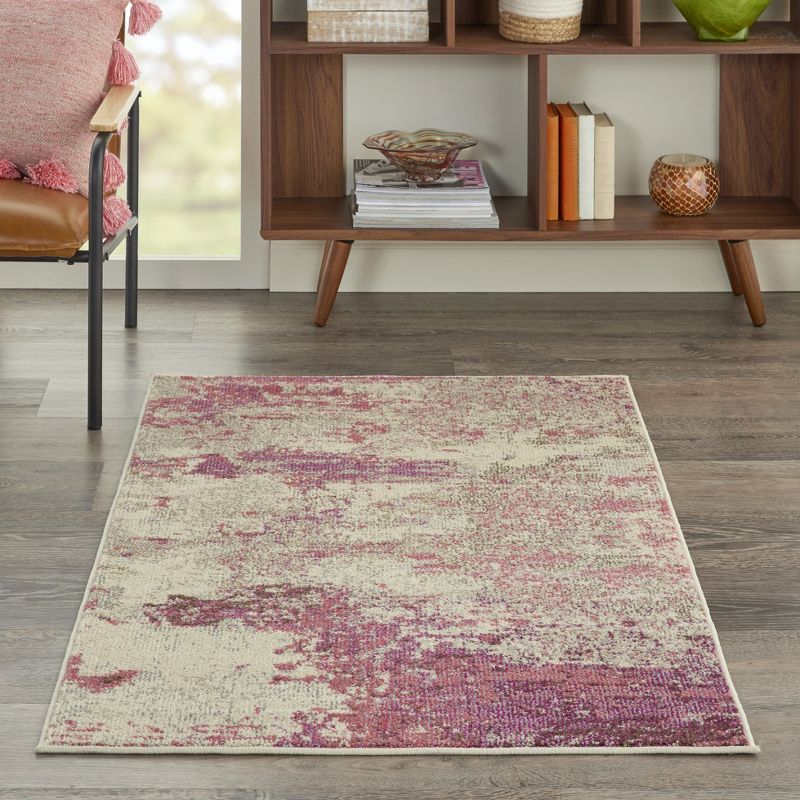 Celestial CES02 Area Rug Colorful Contemporary Abstract By Nourison Ivory/Pink 3' x 5'