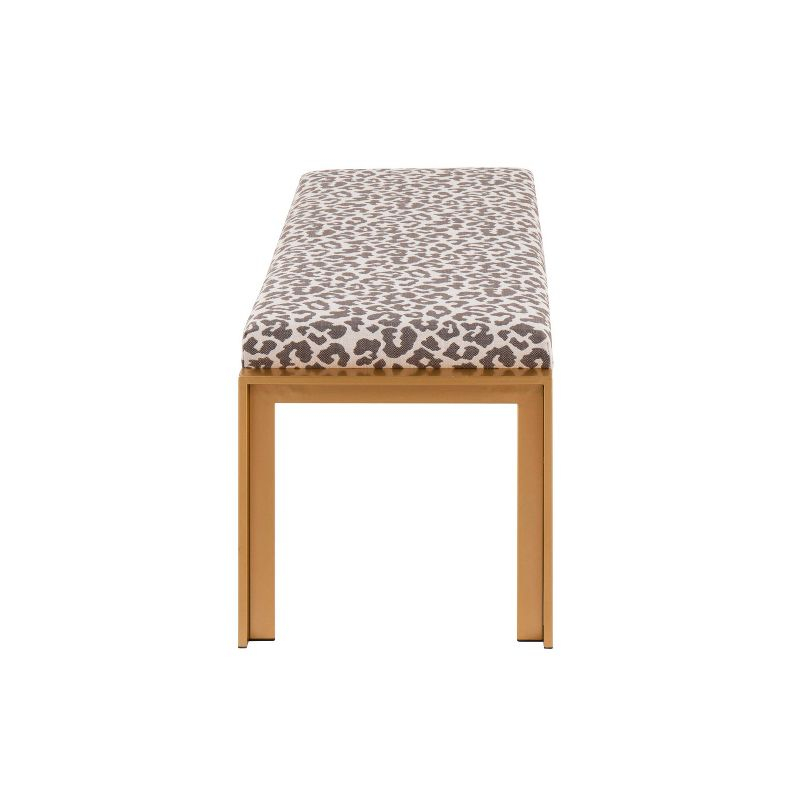 LumiSource 46" Fuji Polyester/Metal Bench Gold/Beige Leopard