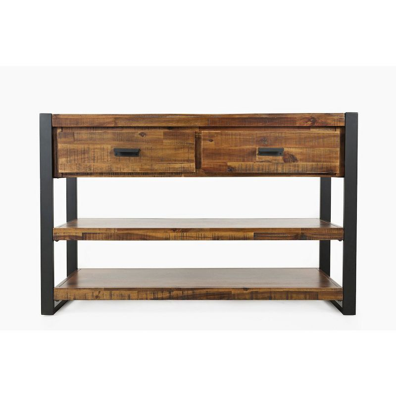 Jofran,Loftworks Modern Industrial Distressed Acacia 50" Sofa Table with Drawers- Gray Color
