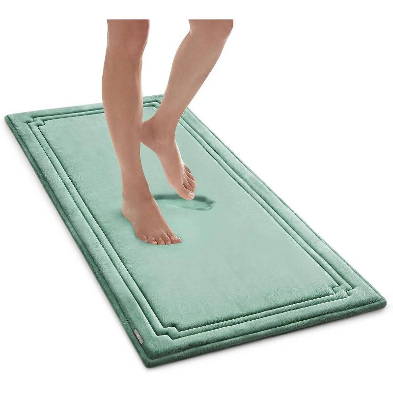 24"x58" MICRODRY SoftLux Racetrack Twist Memory Foam Bath Mat with Skid Resistant Base Aqua: Machine Washable, Plush Bathroom Runner