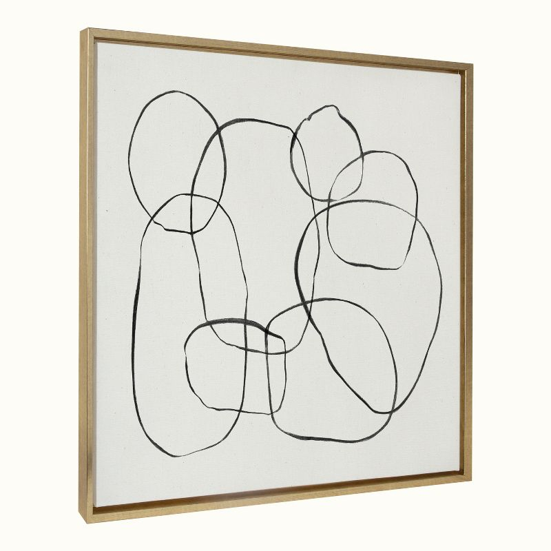 Kate and Laurel Sylvie Dancing Circles Framed Canvas by Teju Reval of SnazzyHues, 30x30, Bright Gold