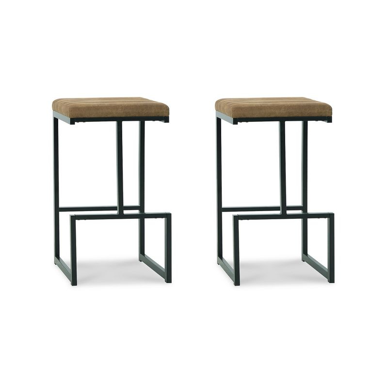 Signature Design by Ashley Strumford Upholstered Bar Height Barstool, Set of 2, Caramel