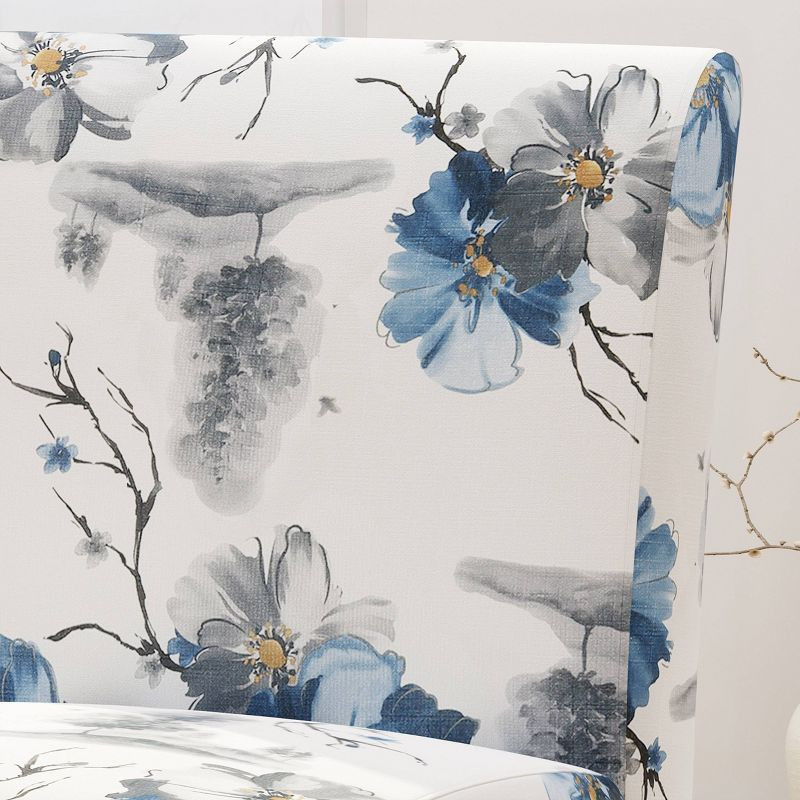 Christopher Knight Home Kassi Accent Chair Blue Floral: Upholstered Slipper Side Chair for Living Room, Rubberwood