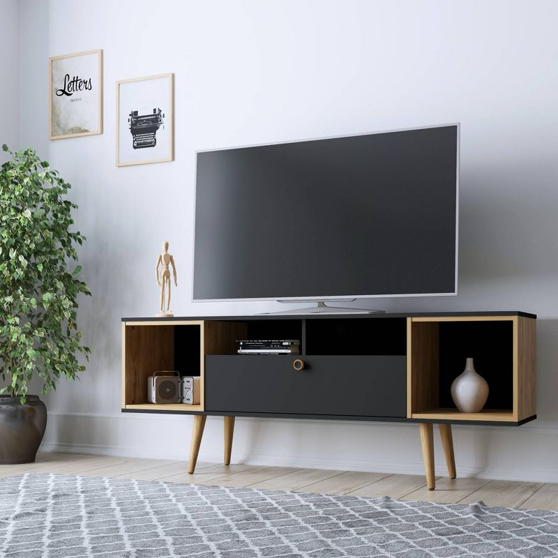 Theodore TV Stand for TVs up to 60" Black/Cinnamon - Manhattan Comfort: Entertainment Center with Cable Management