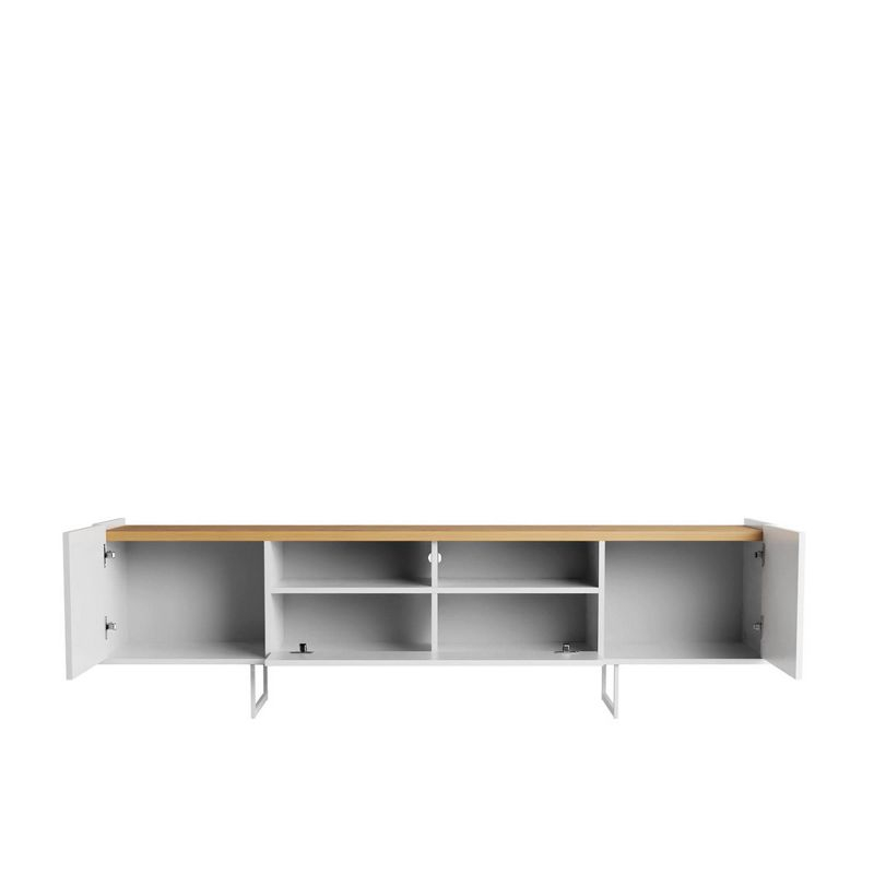 Winston TV Stand for TVs up to 65" White/Cinnamon - Manhattan Comfort: Entertainment Center with Cable Management