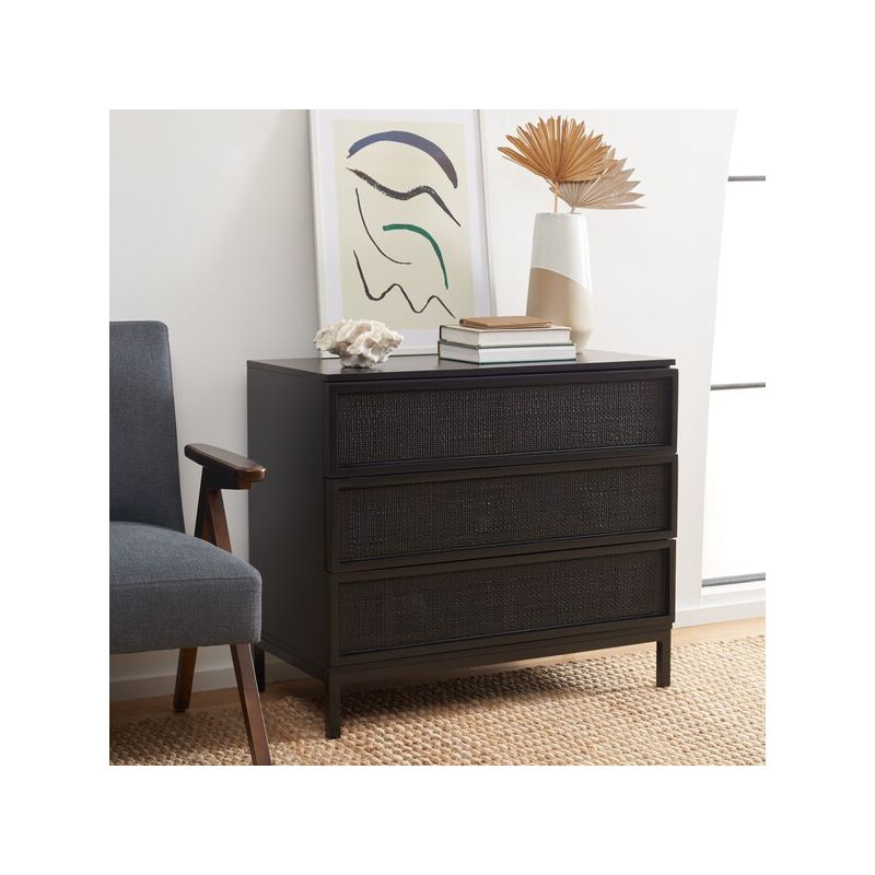 Zadie 3 Drawer Rattan Chest - CHS5004 - Black - Safavieh