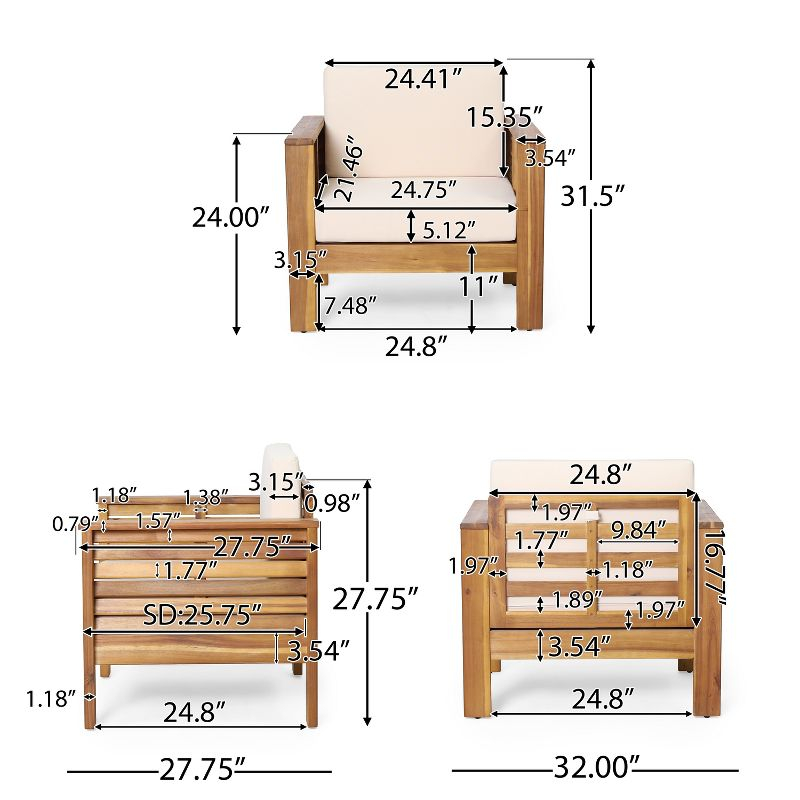 Christopher Knight Home Rabun Outdoor Acacia Wood 4 Seater Chat Set with Cushions, Cream/Teak