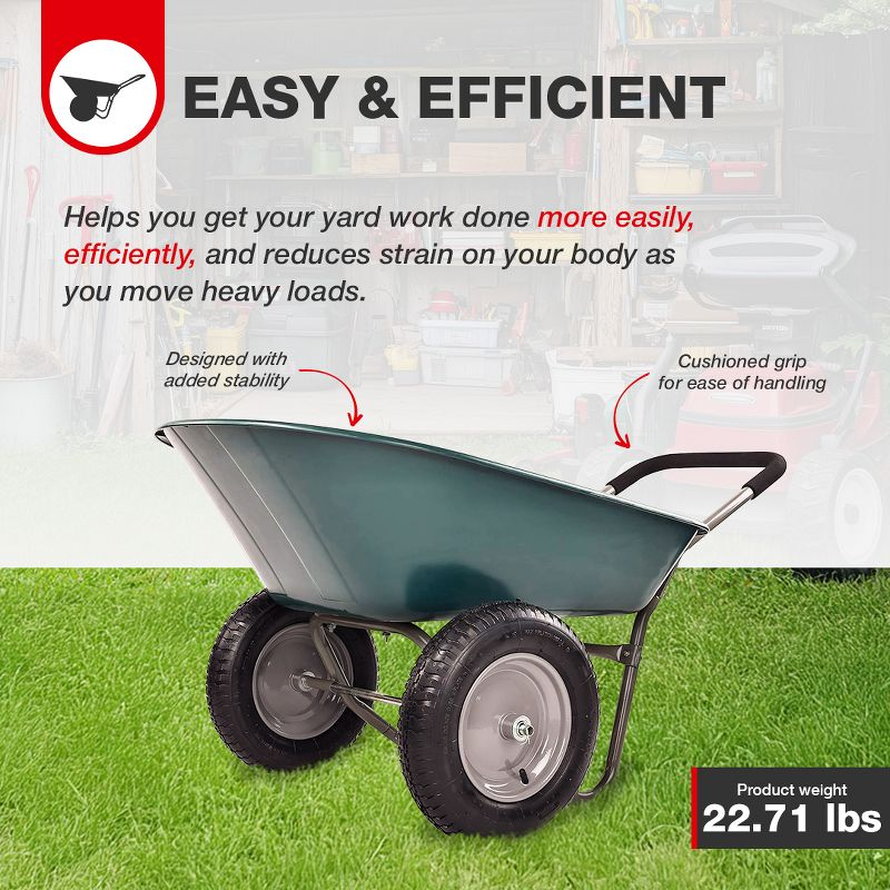 Costway 2 Tire Wheelbarrow Cart Heavy-duty Dolly Utility Cart Green