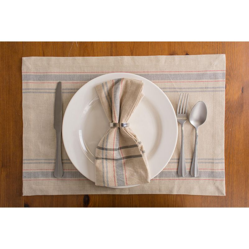 DII French Stripe Placemat Set 6 Piece, Taupe/Gray, 13x19"