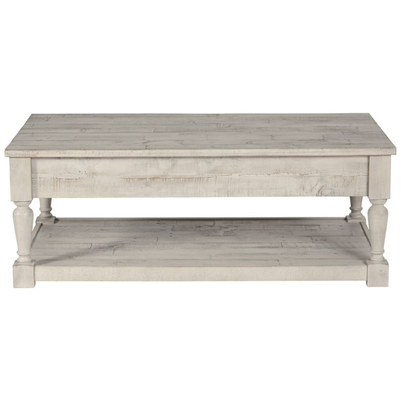 Shawnalore Rectangular Cocktail Table White Wash - Signature Design by Ashley: Solid Pine, Farmhouse Style, Storage Shelf