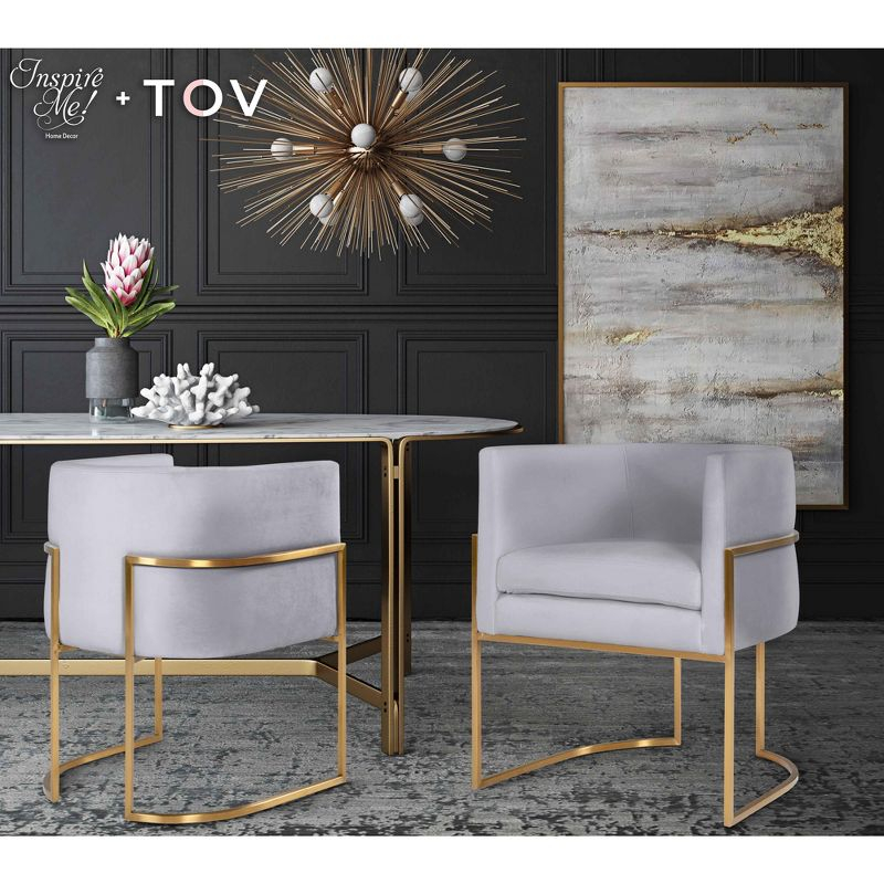 TOV Furniture Giselle Velvet Dining Chair with Gold Base by Inspire Me! Home Decor Grey 24.4"W x 23.2"D x 27.5"H