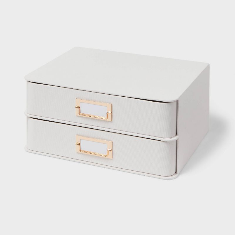 2 Drawer Decorative Fabric Box Ivory - Brightroom™: Rectangle, Off-White, Paper & Polyester, Spot Clean, 6"x10"x13"