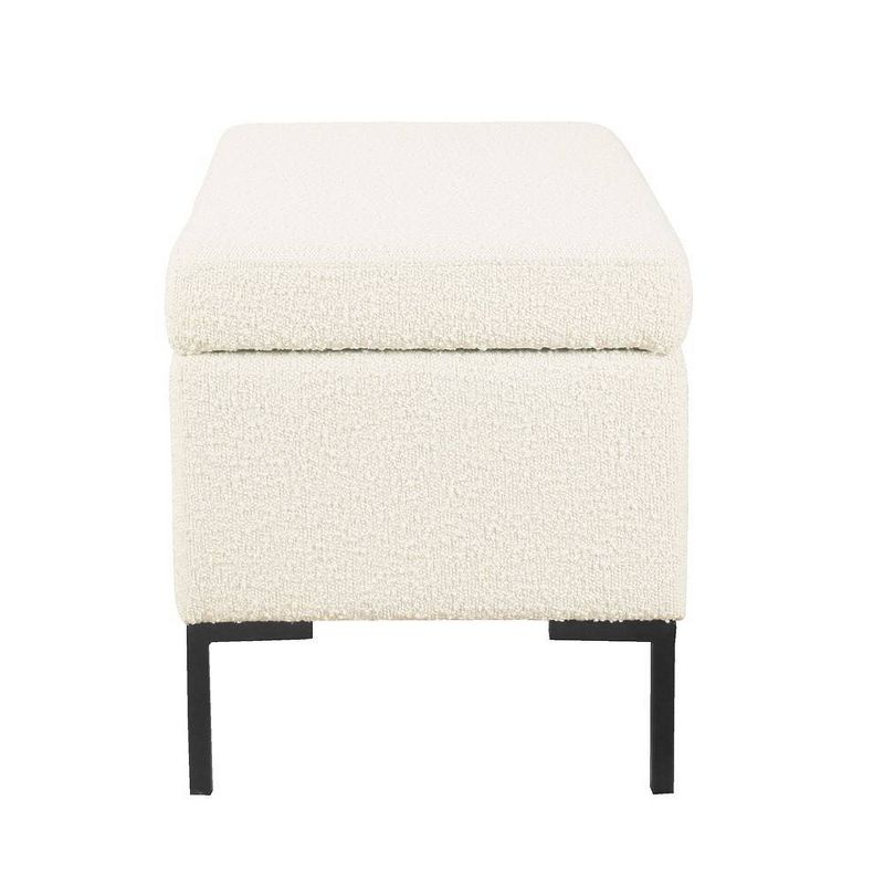 Medium Storage Bench with Metal Legs Cream Boucle - HomePop: Upholstered Rectangle for Modern Decor, Seats 2
